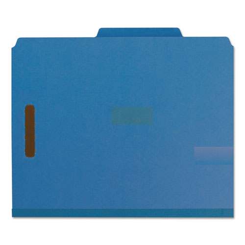 Picture of Recycled Pressboard Classification Folders, 2" Expansion, 2 Dividers, 6 Fasteners, Letter Size, Dark Blue, 10/Box