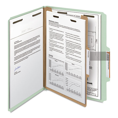 Picture of Recycled Pressboard Classification Folders, 2" Expansion, 1 Divider, 4 Fasteners, Letter Size, Gray-Green, 10/Box