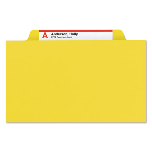 Picture of Four-Section Pressboard Top Tab Classification Folders, Four SafeSHIELD Fasteners, 1 Divider, Legal Size, Yellow, 10/Box