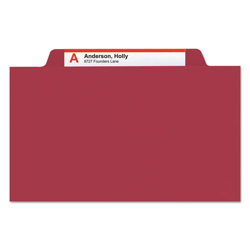 Picture of Top Tab Classification Folders, Four SafeSHIELD Fasteners, 2" Expansion, 1 Divider, Letter Size, Red Exterior, 10/Box