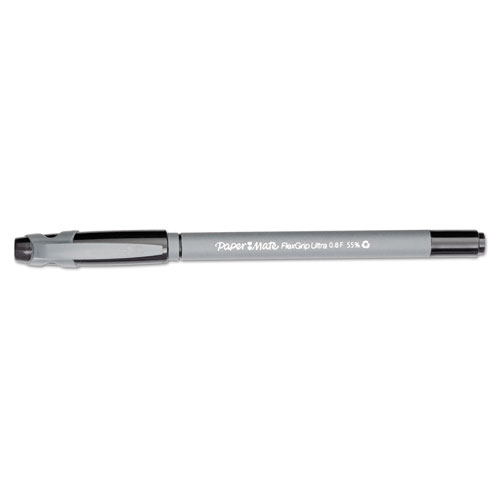 Picture of FlexGrip Ultra Recycled Ballpoint Pen, Stick, Fine 0.8 mm, Black Ink, Gray Barrel, Dozen