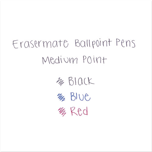 Picture of Eraser Mate Ballpoint Pen, Stick, Medium 1 mm, Black Ink, Black Barrel, Dozen