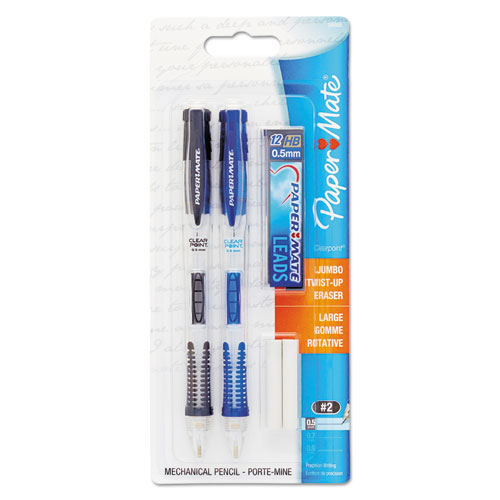 Picture of Clear Point Mechanical Pencils with Tube of Lead/Erasers, 0.5 mm, HB(#2), Black Lead, Randomly Assorted Barrel Colors, 2/Pack