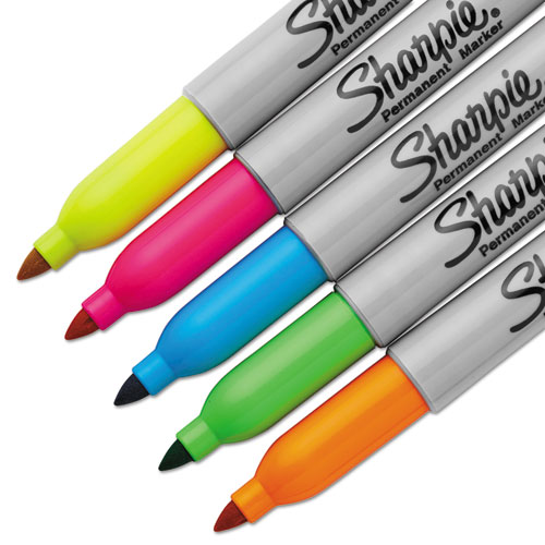 Picture of Neon Permanent Markers, Fine Bullet Tip, Assorted Colors, 5/Pack