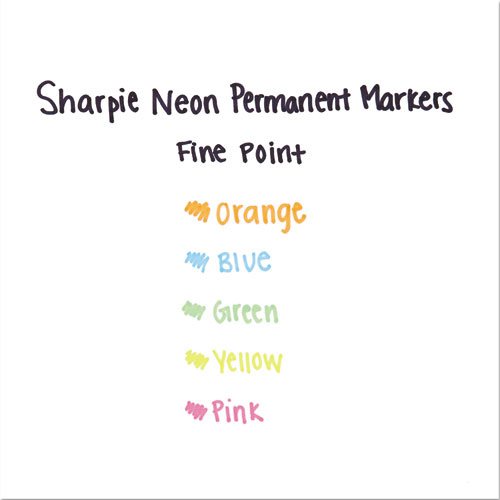 Picture of Neon Permanent Markers, Fine Bullet Tip, Assorted Colors, 5/Pack