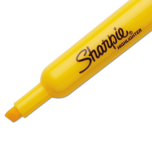 Picture of Tank Style Highlighters, Yellow Ink, Chisel Tip, Yellow Barrel, Dozen