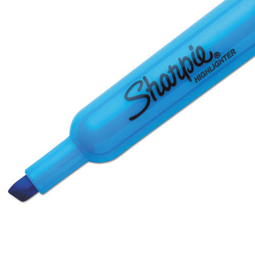 Picture of Tank Style Highlighters, Blue Ink, Chisel Tip, Blue Barrel, Dozen