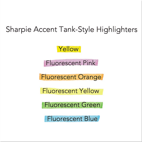 Picture of Tank Style Highlighters with Open-Stock Box, Assorted Ink Colors, Chisel Tip, Assorted Barrel Colors, Dozen