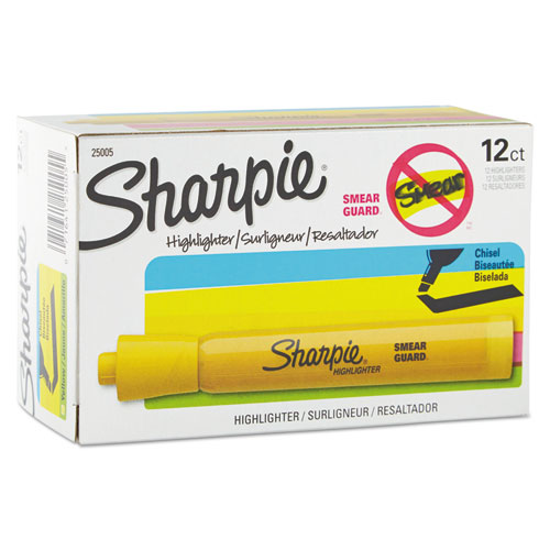 Picture of Tank Style Highlighters, Yellow Ink, Chisel Tip, Yellow Barrel, Dozen