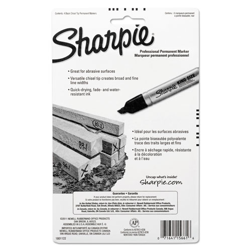 Picture of King Size Permanent Marker, Broad Chisel Tip, Black, 4/Pack