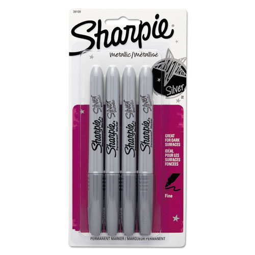 Picture of Metallic Fine Point Permanent Markers, Fine Bullet Tip, Metallic Silver, 4/Pack