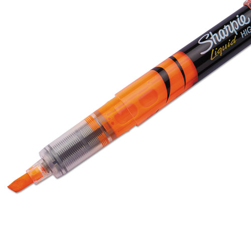 Picture of Liquid Pen Style Highlighters, Fluorescent Orange Ink, Chisel Tip, Orange/Black/Clear Barrel, Dozen