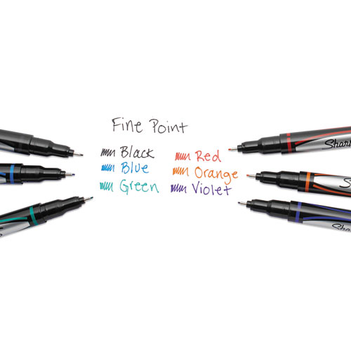 Picture of Water-Resistant Ink Porous Point Pen, Stick, Fine 0.4 mm, Blue Ink, Black/Blue Barrel, Dozen