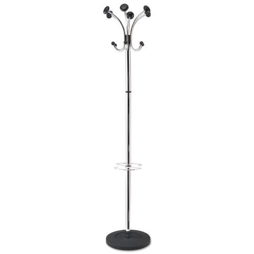 Picture of Chromy Coat Stand, 12 Knobs, 16w x 16d x 70.5h, Chrome/Black
