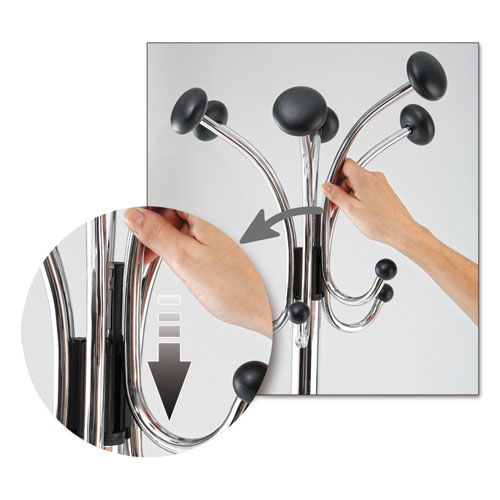 Picture of Chromy Coat Stand, 12 Knobs, 16w x 16d x 70.5h, Chrome/Black