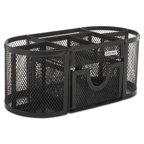 Picture of Mesh Pencil Cup Organizer, Four Compartments, Steel, 9 1/3 x 4 1/2 x 4, Black