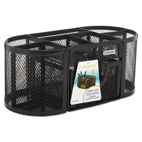 Picture of Mesh Pencil Cup Organizer, Four Compartments, Steel, 9 1/3 x 4 1/2 x 4, Black