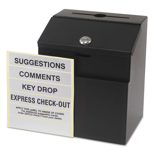 Picture of Steel Suggestion/Key Drop Box with Locking Top, 7 x 6 x 8.5, Black Powder Coat Finish