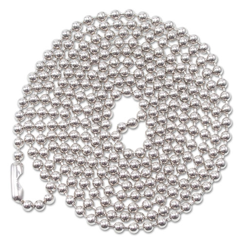 Picture of ID Badge Holder Chain, Metal Ball Chain Fastener, 36" Long, Nickel Plated, 100/Box