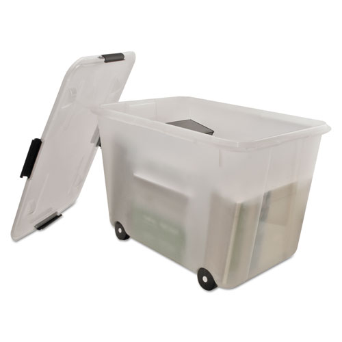 Picture of Rolling 15-Gal. Storage Box, Letter/Legal Files, 23.75" x 15.75" x 15.75", Clear