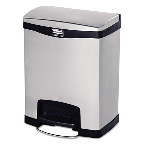 Picture of Slim Jim Stainless Steel Step-On Container with Dual Liner, Front Step Style, 8 gal, Stainless Steel, Black