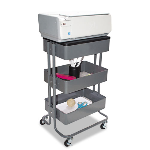 Picture of Adjustable Multi-Use Storage Cart and Stand-Up Workstation, 15.25" x 11" x 18.5" to 39", Gray