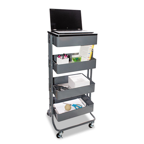 Picture of Adjustable Multi-Use Storage Cart and Stand-Up Workstation, 15.25" x 11" x 18.5" to 39", Gray