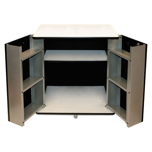 Picture of Refreshment Stand, Engineered Wood, 9 Shelves, 29.5" x 21" x 33", White/Black