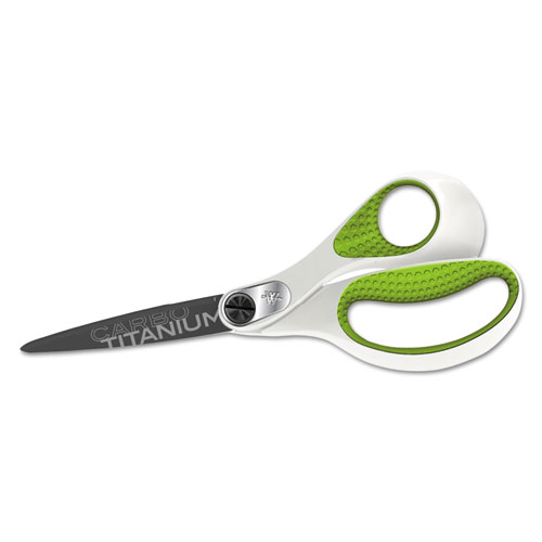Picture of CarboTitanium Bonded Scissors, 8" Long, 3.25" Cut Length, White/Green Straight Handle