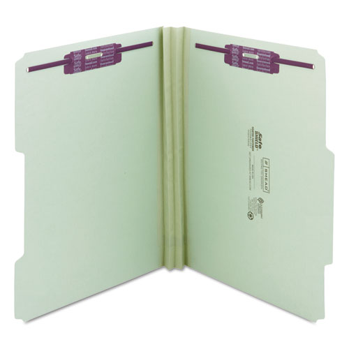 Picture of Recycled Pressboard Folders, Two SafeSHIELD Coated Fasteners, 2/5-Cut: R of C, 2" Expansion, Letter Size, Gray-Green, 25/Box