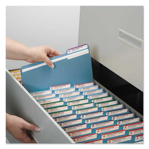 Picture of Expanding Recycled Heavy Pressboard Folders, 1/3-Cut Tabs: Assorted, Letter Size, 1" Expansion, Blue, 25/Box