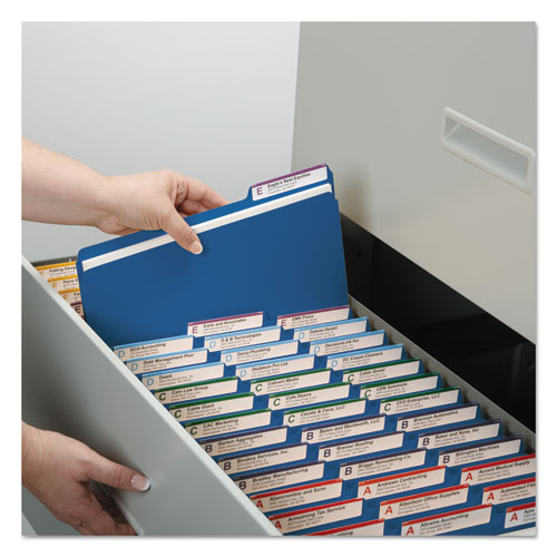 Picture of Expanding Recycled Heavy Pressboard Folders, 1/3-Cut Tabs: Assorted, Letter Size, 1" Expansion, Dark Blue, 25/Box