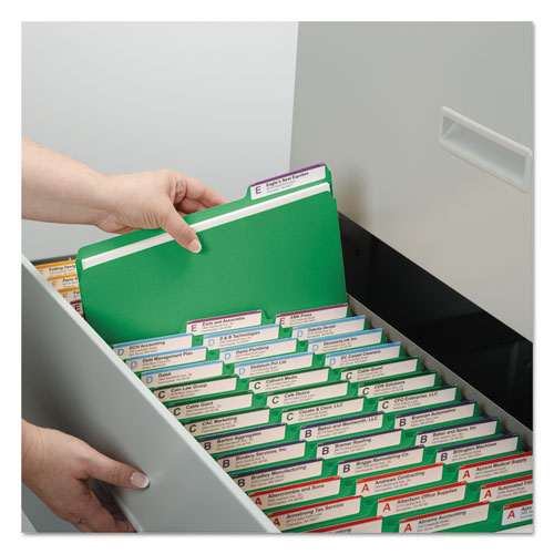 Picture of Expanding Recycled Heavy Pressboard Folders, 1/3-Cut Tabs: Assorted, Letter Size, 1" Expansion, Green, 25/Box