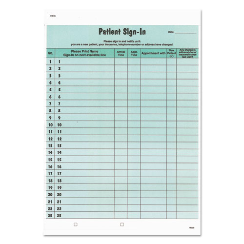 Picture of Patient Sign-In Label Forms, Two-Part Carbon, 8.5 x 11.63, Green Sheets, 125 Forms Total