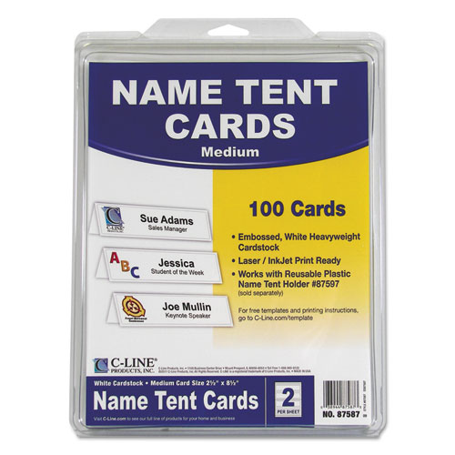 Picture of Embossed Tent Cards, White, 2.5 x 8.5, 2 Card/Sheet, 50 Sheets/Box