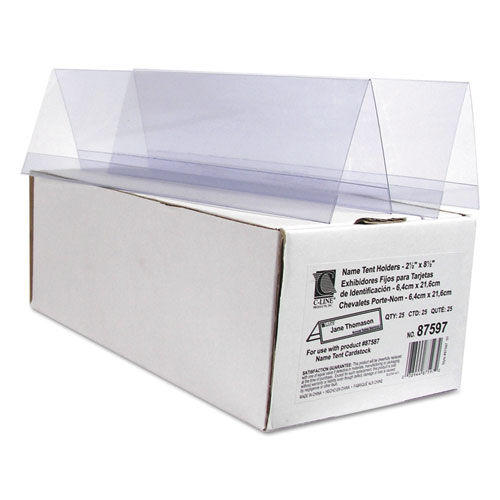 Picture of Tent Card Holders, 2 1/2" x 8 1/2", Rigid Heavyweight Clear Plastic, 25/Box