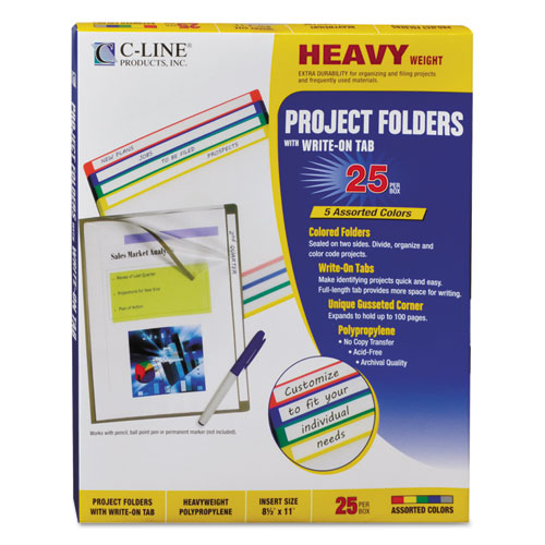 Picture of Write-On Project Folders, Straight Tab, Letter Size, Assorted Colors, 25/Box