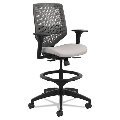 Picture of Solve Series ReActiv Back Task Stool, Supports Up to 300 lb, 23" to 33" Seat Height, Sterling Seat, Charcoal Back, Black Base