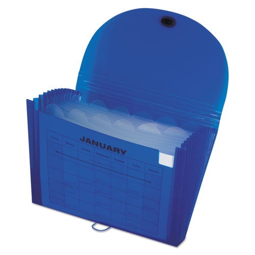 Picture of Expanding Files, 1.63" Expansion, 13 Sections, Cord/Hook Closure, 1/6-Cut Tabs, Letter Size, Blue