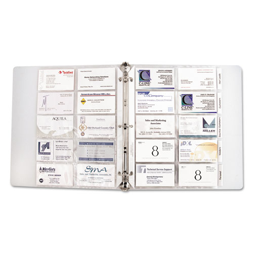 Picture of Tabbed Business Card Binder Pages, For 2 x 3.5 Cards, Clear, 20 Cards/Sheet, 5 Sheets/Pack
