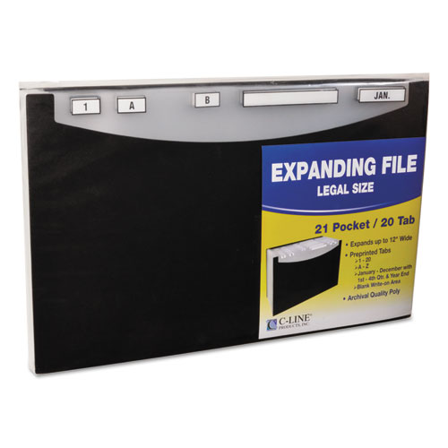 Picture of 21-Pocket Stand-Up Design Expanding File, 12" Expansion, 21 Sections, 1/5-Cut Tabs, Legal Size, Black