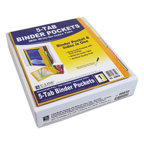 Picture of Binder Pocket With Write-On Index Tabs, 9.88 x 11.38, Assorted, 5/Set