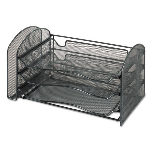 Picture of Mesh Desk Organizer, 1 Vertical/3 Horizontal Sections, Steel Mesh, 16.25 x 9 x 8, Black