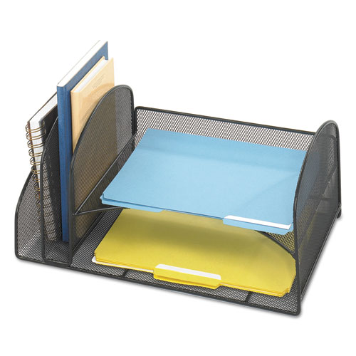 Picture of Onyx Mesh Desk Organizer, Two Vertical/Two Horizontal Sections, Steel Mesh, 17 x 10.75 x 7.75, Black