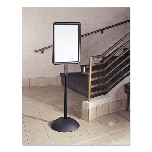 Picture of WriteWay Double-Sided Magnetic Dry Erase Standing Message Sign, Rectangle, 65" Tall Black Stand, 14.25 x 22.25 White Face