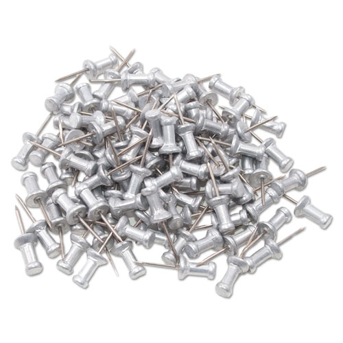 Picture of Aluminum Head Push Pins, Aluminum, Silver, 0.5", 100/Box