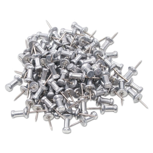 Picture of Aluminum Head Push Pins, Aluminum, Silver, 0.38", 100/Box