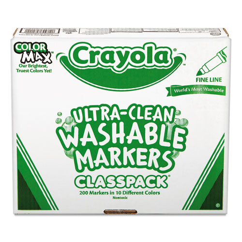 Ultra-Clean+Washable+Marker+Classpack%2C+Fine+Bullet+Tip%2C+10+Assorted+Colors%2C+200%2FPack