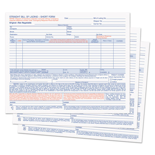 Picture of Hazardous Material Short Form, Three-Part Carbonless, 7 x 8.5, 50 Forms Total