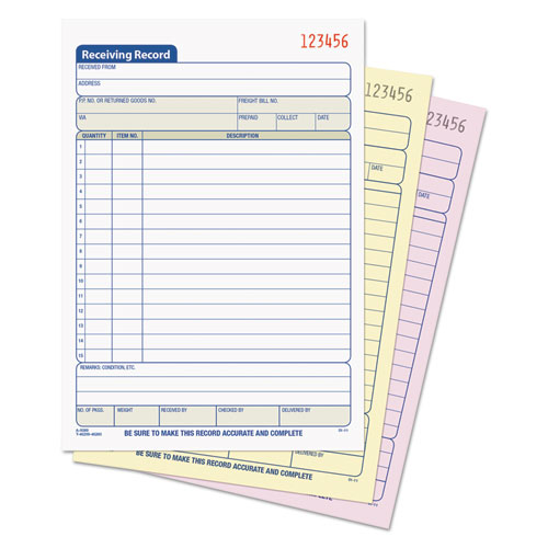 Picture of Receiving Record Book, Three-Part Carbonless, 5.56 x 7.94, 50 Forms Total